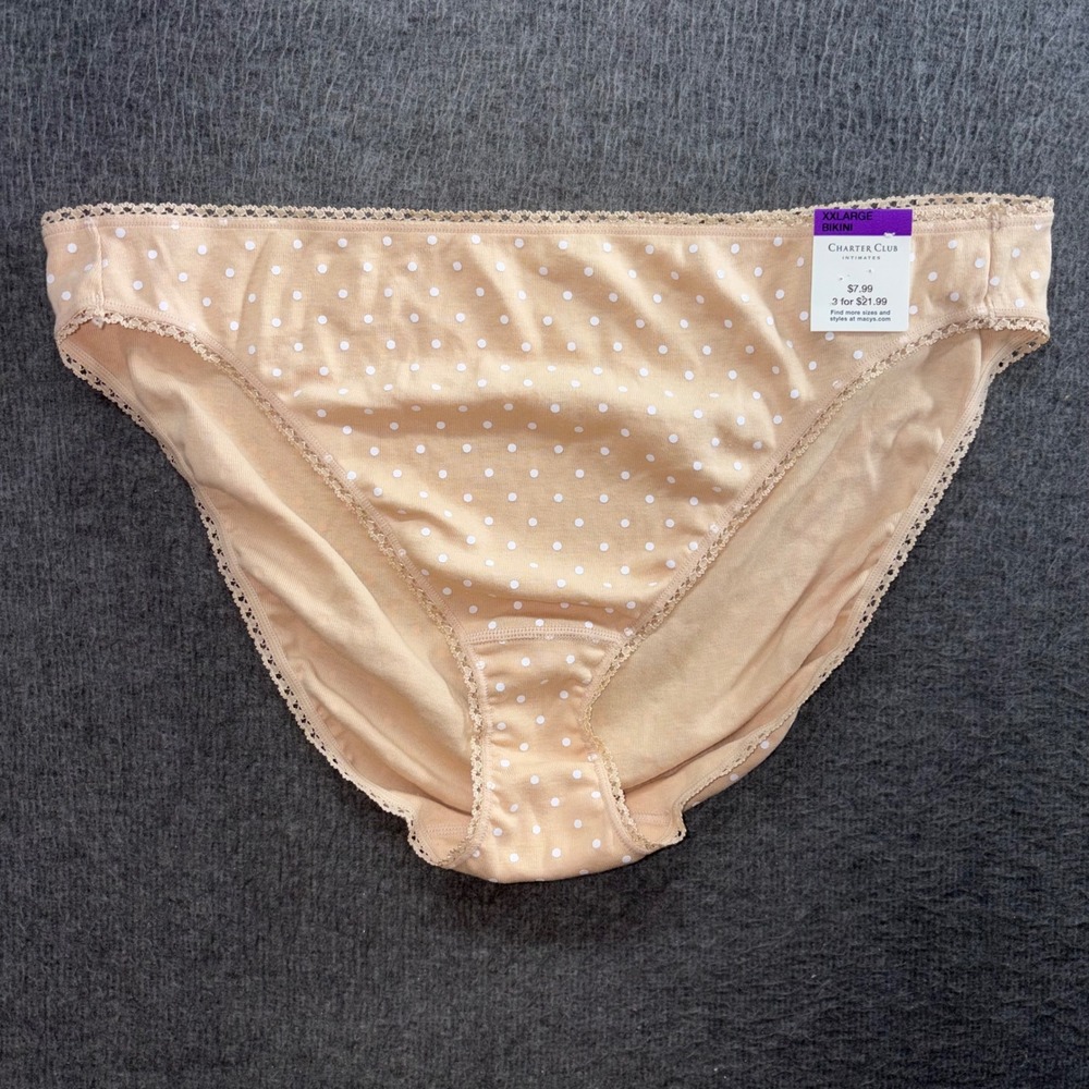 Charter Club Intimates Tan Polka Dot Lace Trim Bikini Panties XXL NWT